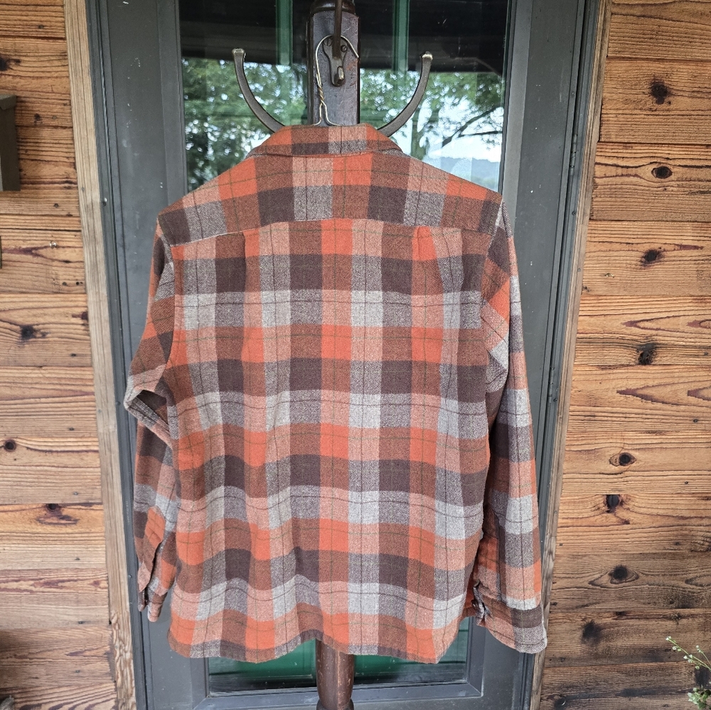 Pendleton Orange and Brown Plaid Button-Up Shirt, Medium - Picture 7 of 10